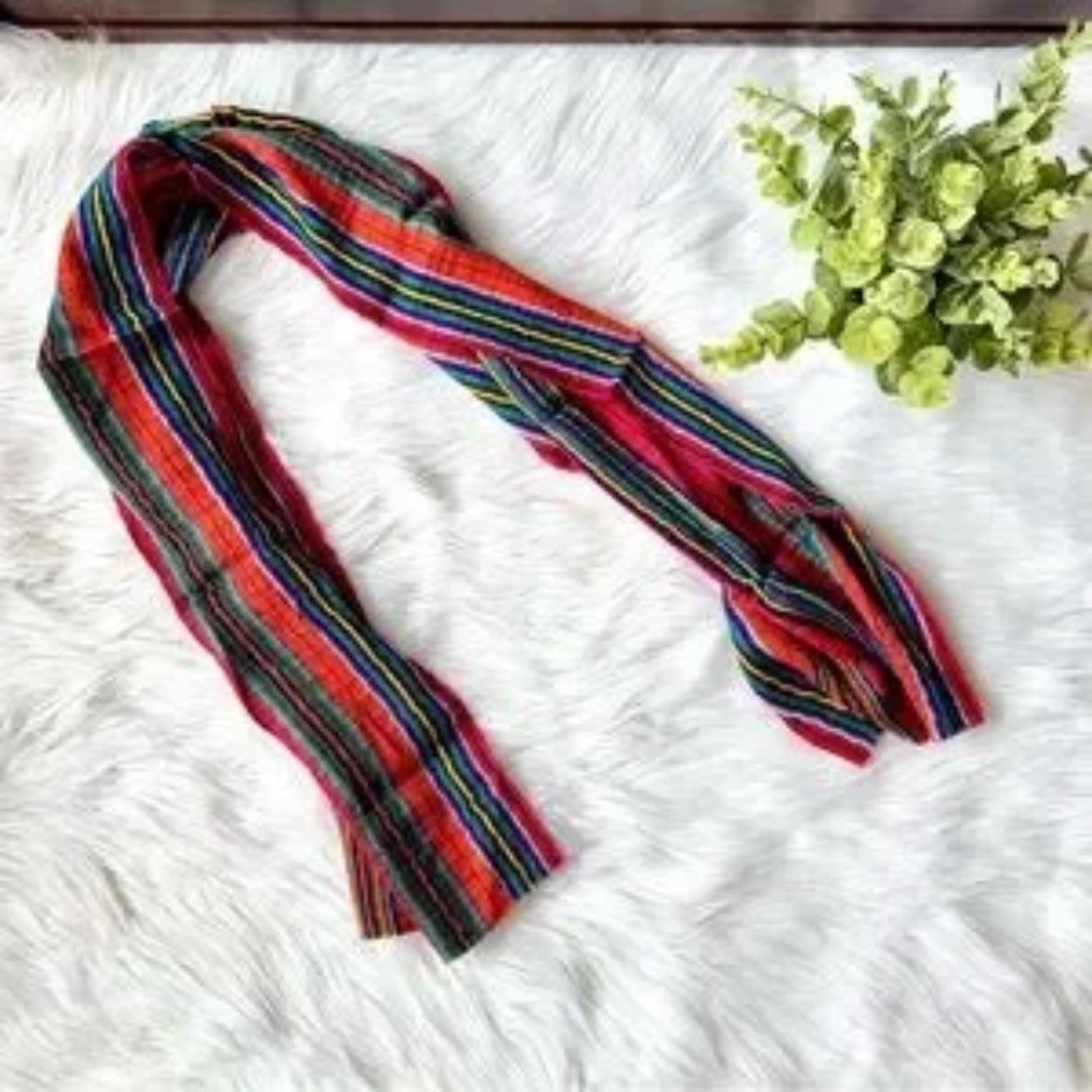 Guatemalan Handmade Artisanal Boho Lightweight Multicolor Striped Scarf Wrap‎
